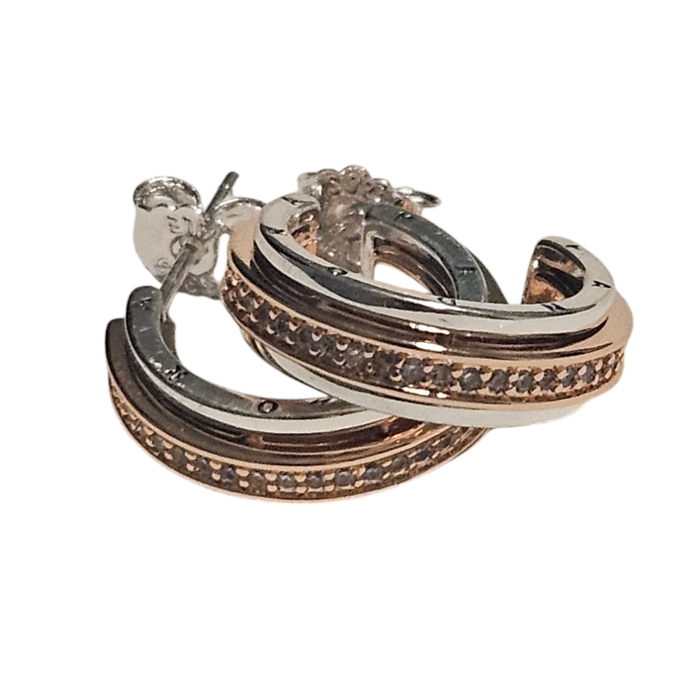 Pandora 18K Rose Gold Sterling Silver Pavé Heart Stud Hoop Earrings  Rhinestones